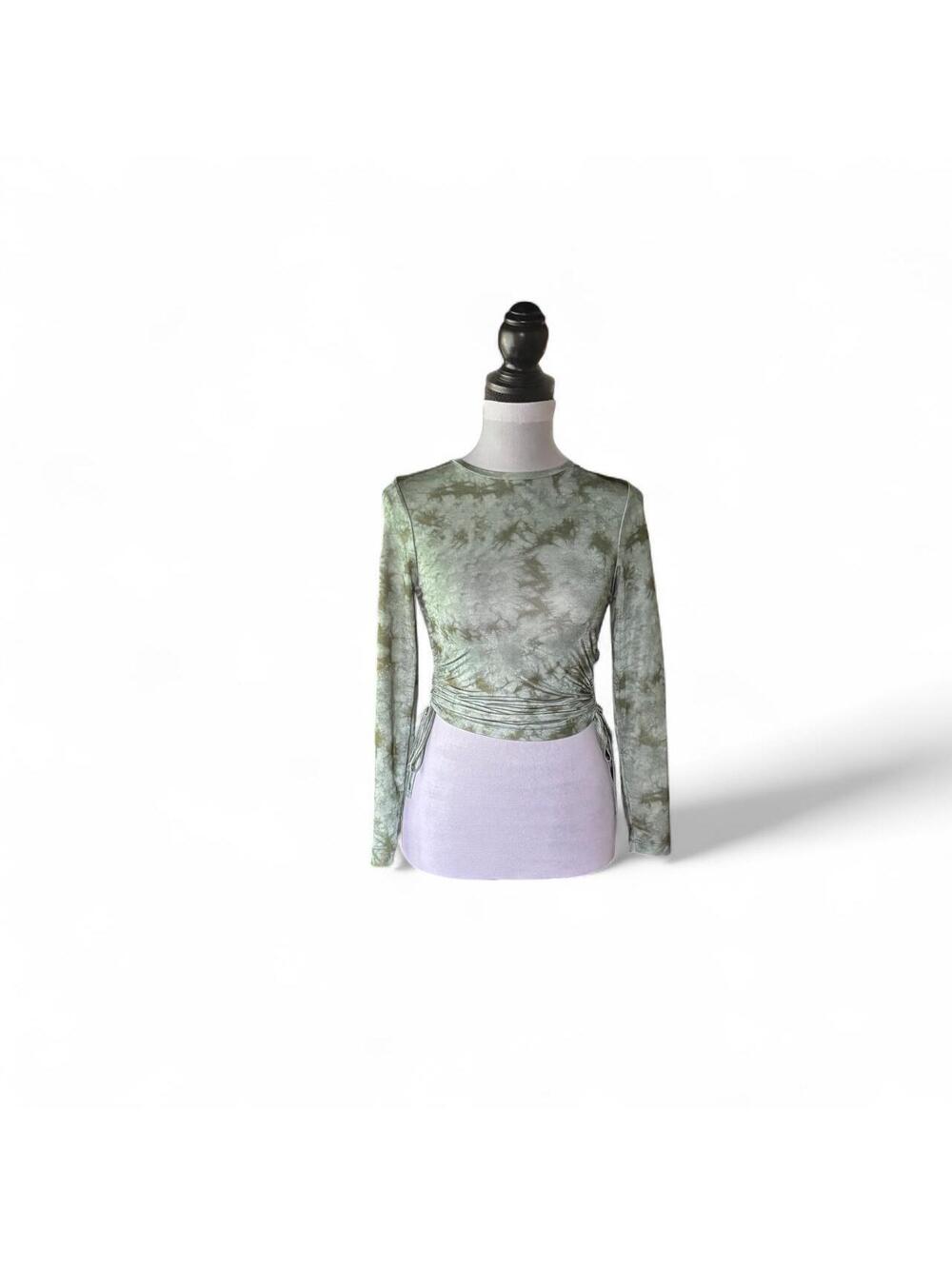 ASOS Design Green Tie-Dye Long Sleeve Top with Adjustable Sides, Size 2